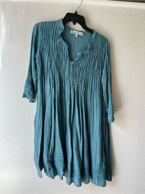 JP and Mattie Teal Crinkled Tunic Top - Relaxed Womens Blouse